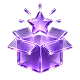 A glowing purple gift box icon with sparkles above it on a dark background.