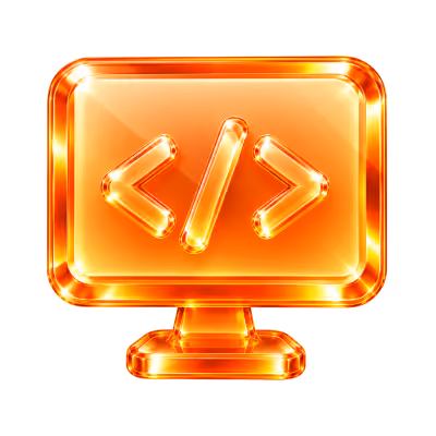 3D monitor icon with code brackets