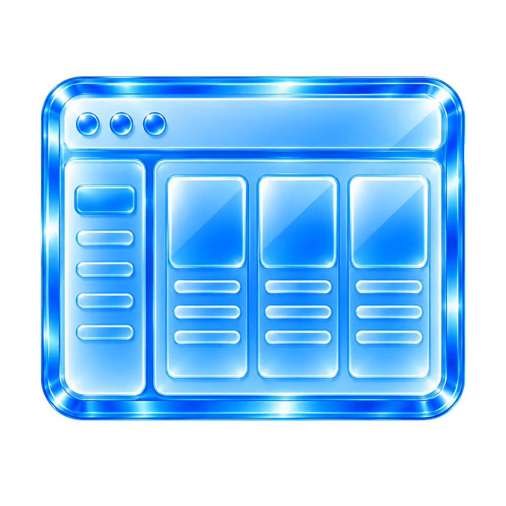 3D glass icon of a website layout