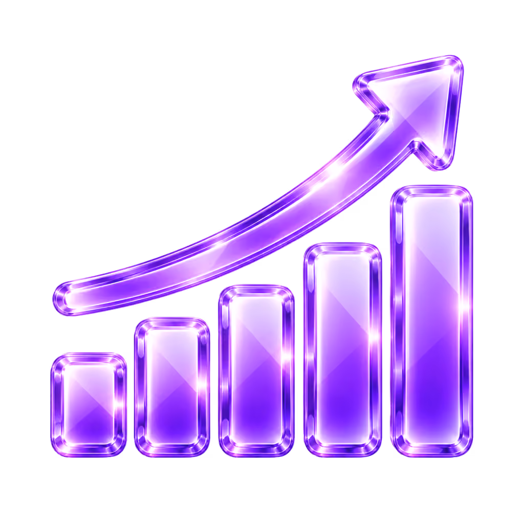 3D bar chart with an upward arrow showing growth