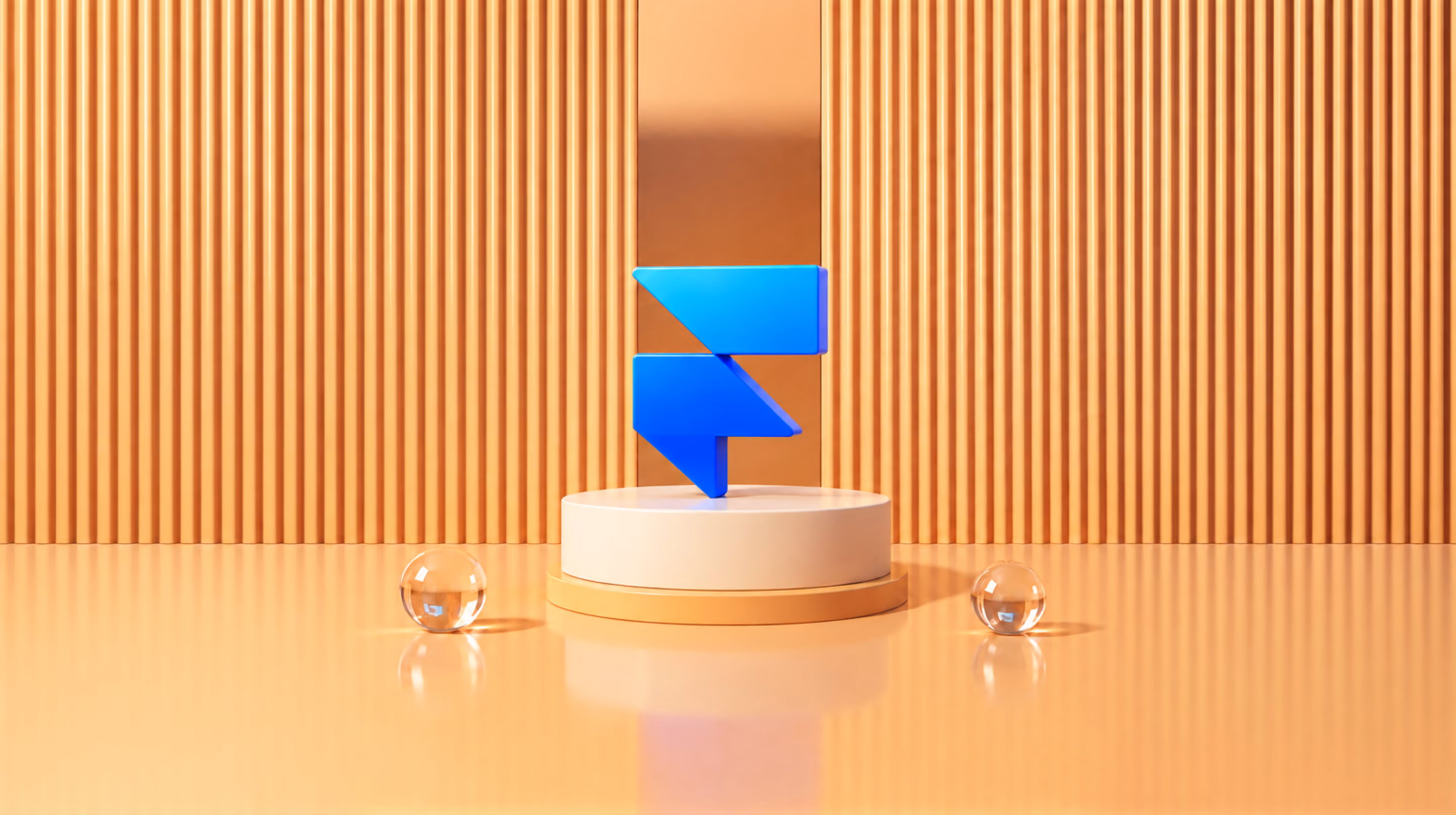 Framer logo on a pedestal against a warm orange backdrop