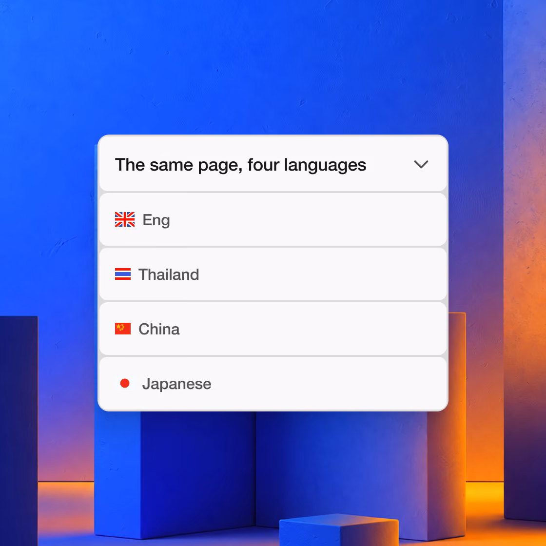 Language switcher showing the same page in English, Thai, Chinese and Japanese