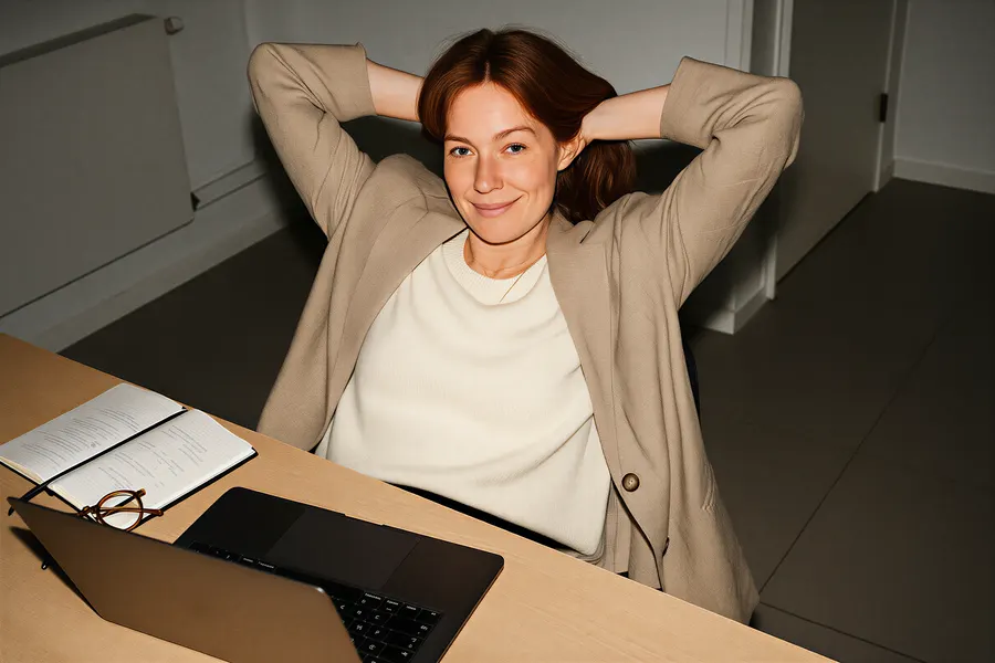 Euphoria team member relaxing at her desk