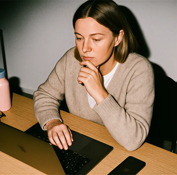 Founder reviewing finance reports at a desk