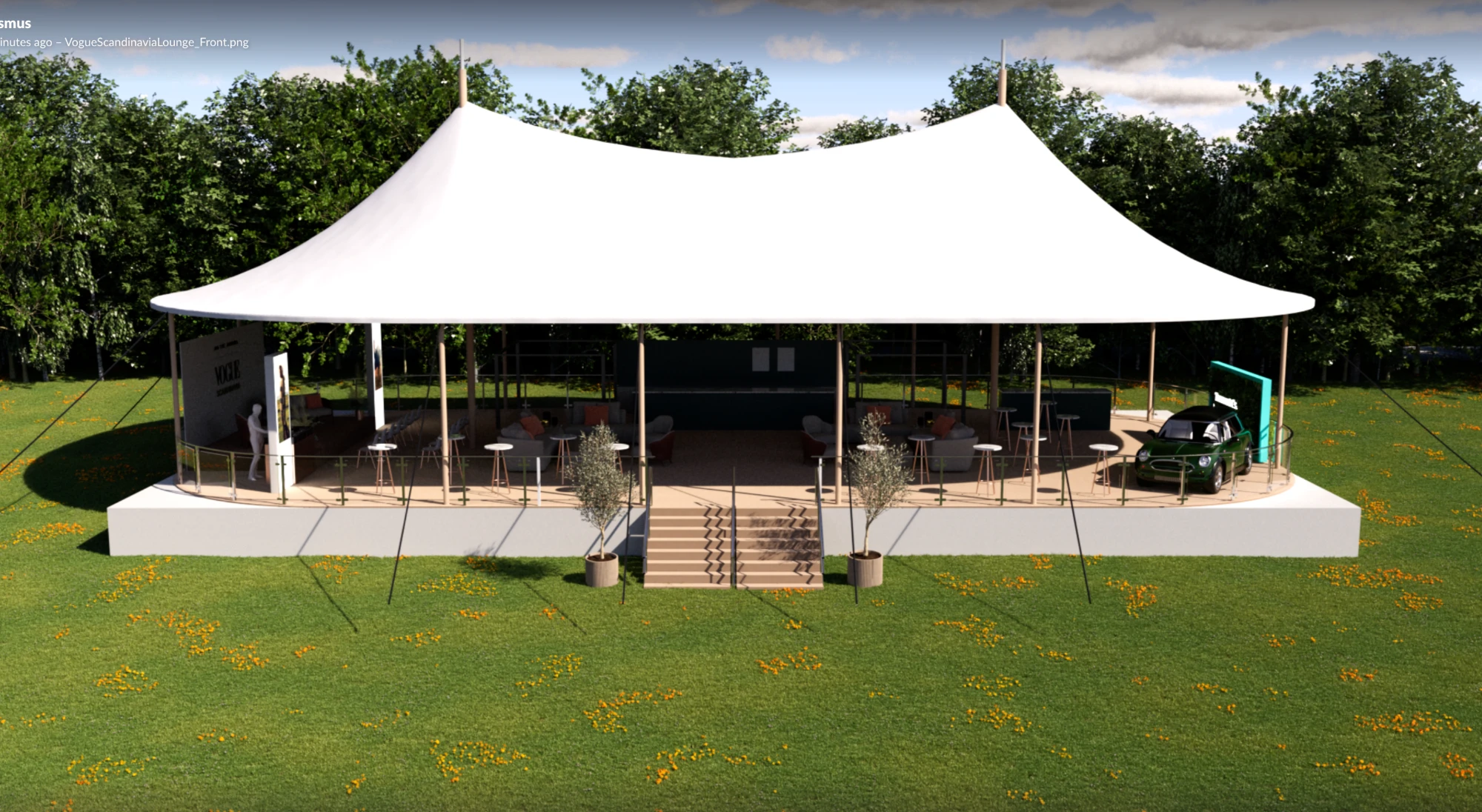 Render: 3D visualisation of the Vogue Scandinavia Lounge