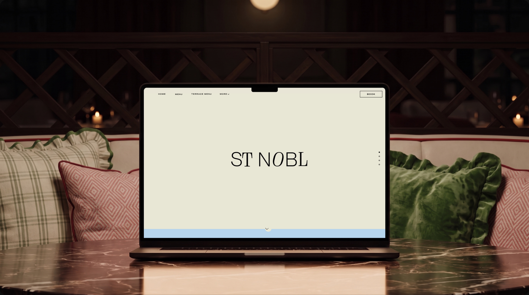 St Nobl website on a laptop in the restaurant