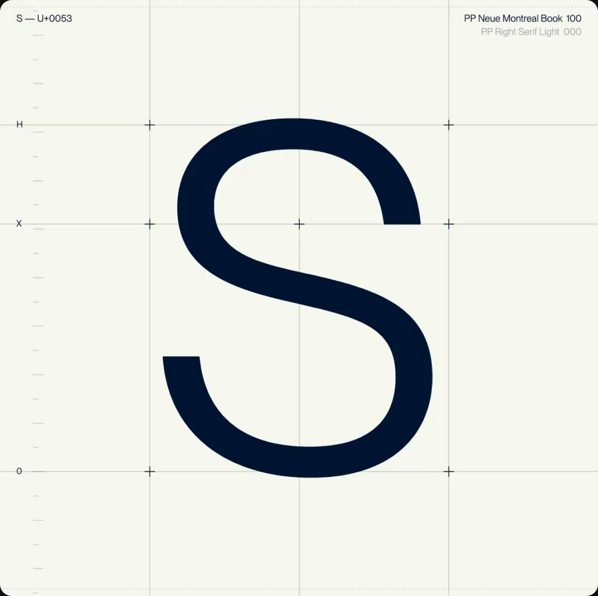 St Nobl typeface S on a construction grid