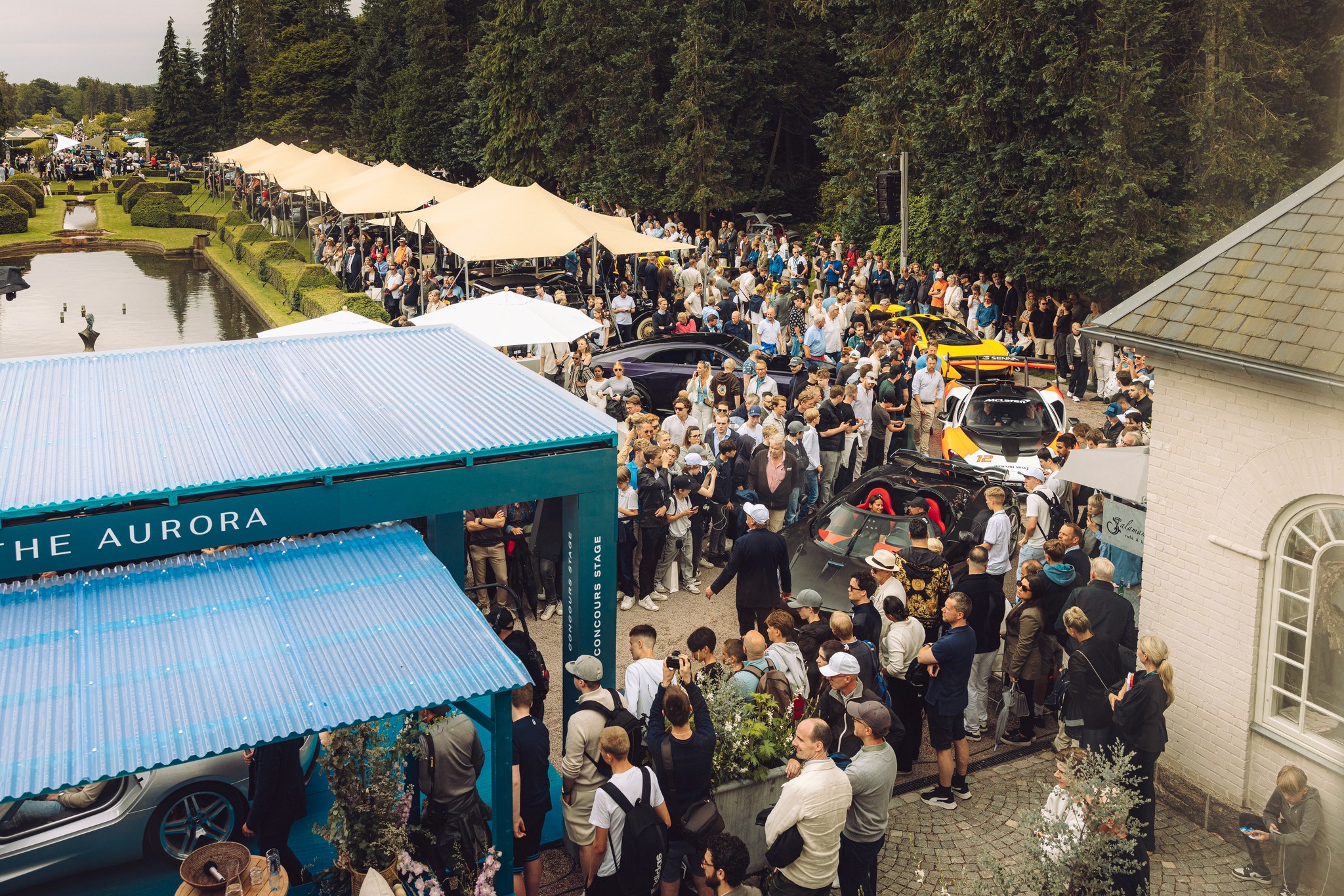 Aerial view of guests at The Aurora pavilion