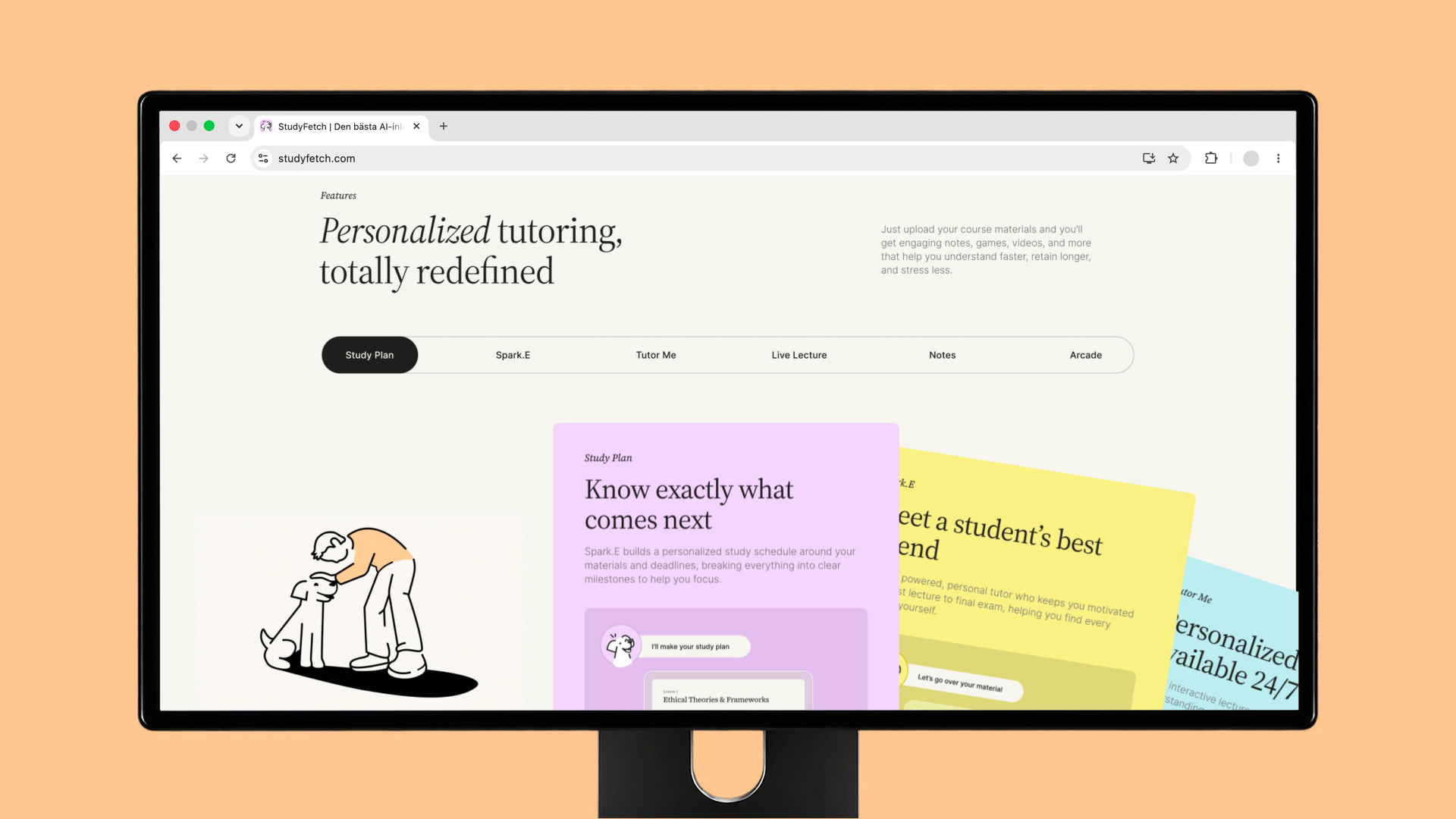 StudyFetch website on a desktop: Personalized tutoring, totally redefined