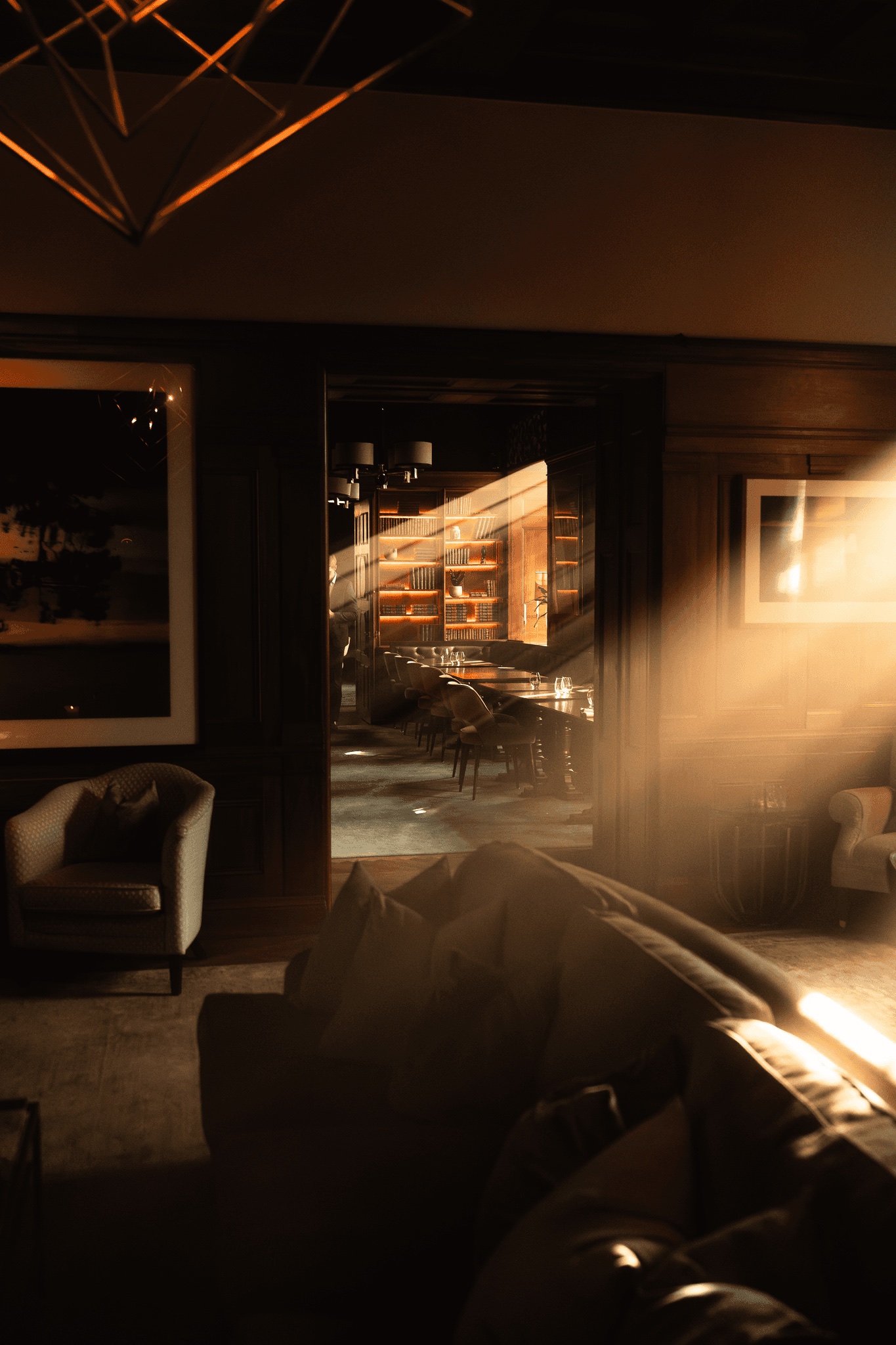 Evening light through the windows of an A Family Club lounge