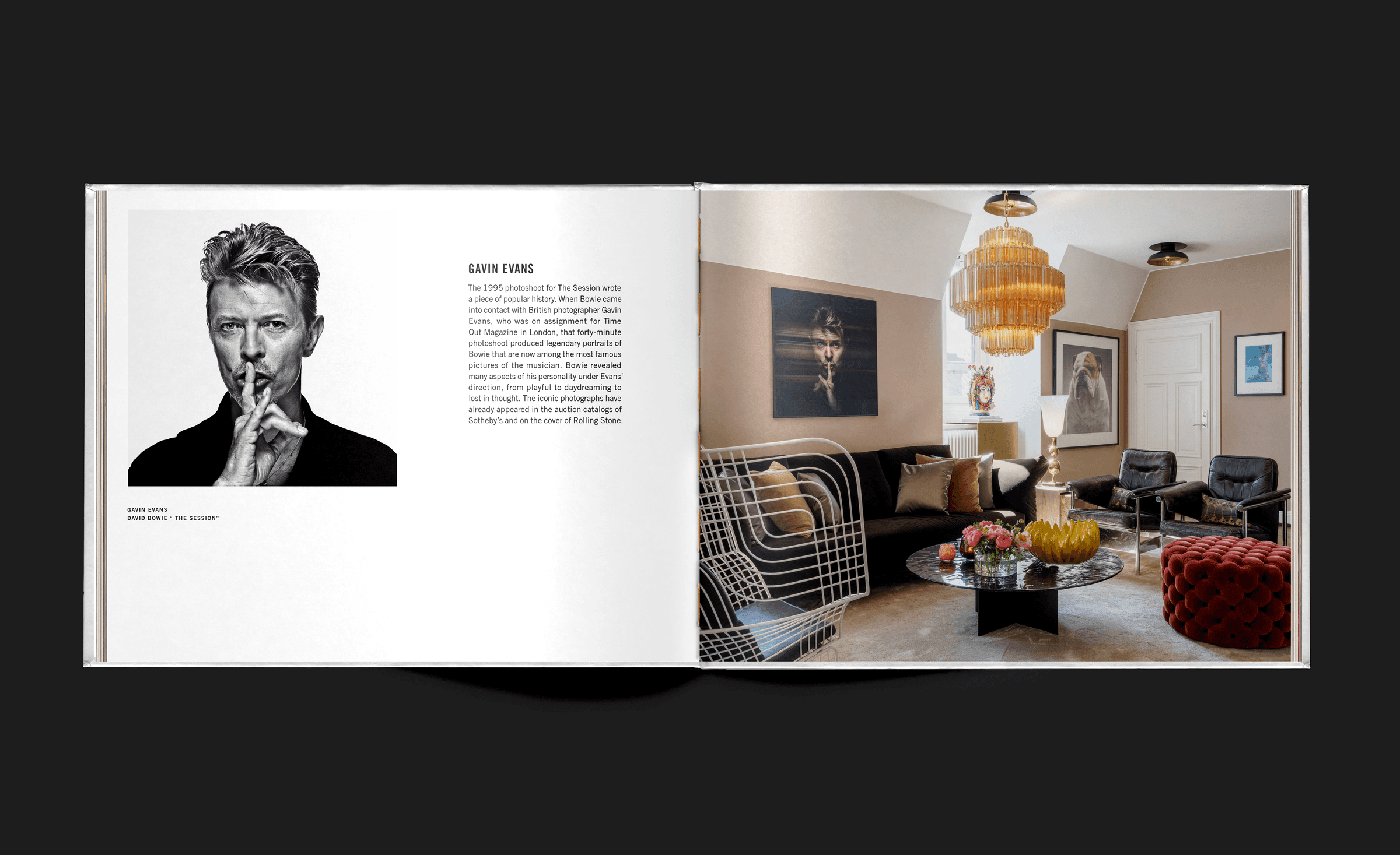 Spread from Art at Lydmar: a David Bowie portrait beside a Lydmar suite