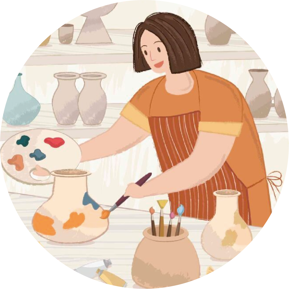 Illustration of a woman painting a pottery jug