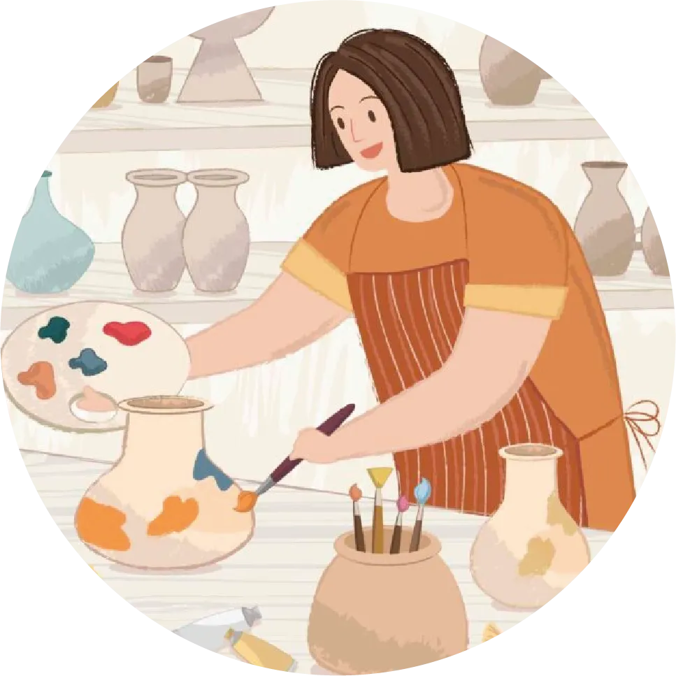 Illustration of a woman painting a pottery jug
