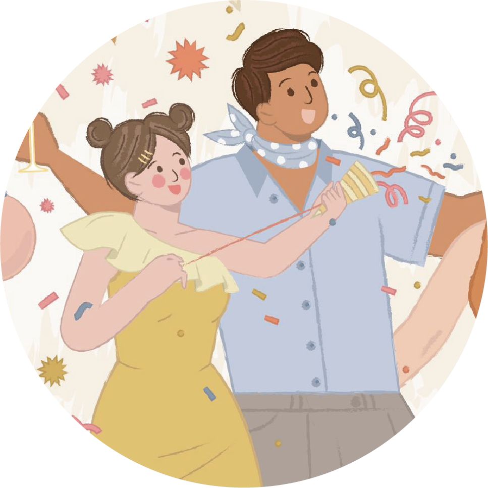 Illustration of friends celebrating with confetti
