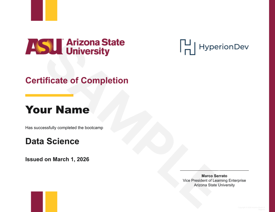 Certificate for the bootcamp
