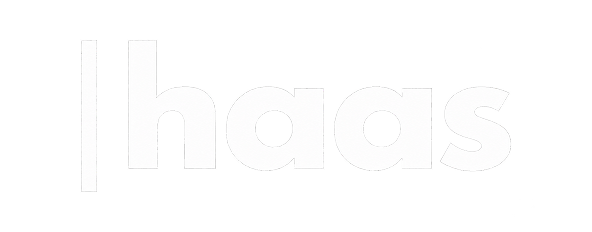 White lowercase text 'haas' next to a vertical white line on a black background.