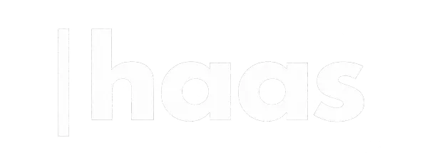 White lowercase text 'haas' next to a vertical white line on a black background.