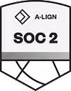 A-LIGN company logo above bold text 'SOC 2' with a black and white abstract geometric design below.