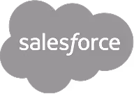 Salesforce logo with white text inside a grey cloud shape.