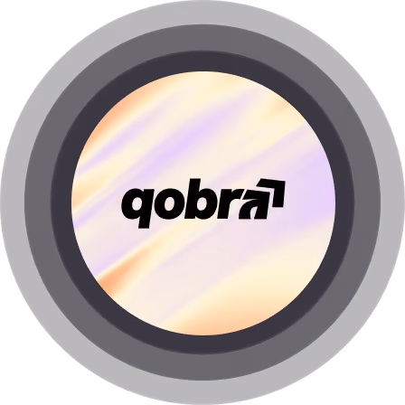 Round black vinyl record with a light pastel gradient center label featuring the stylized text 'qobra' in black.