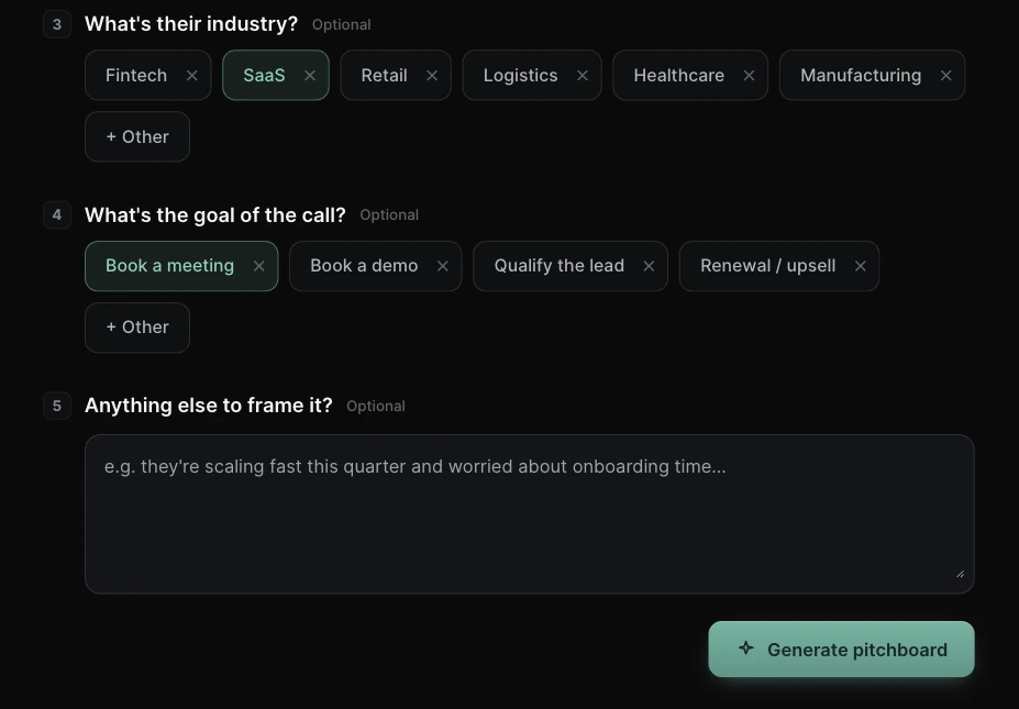 Generating a pitchboard with AI in the Pitchbound Playground.