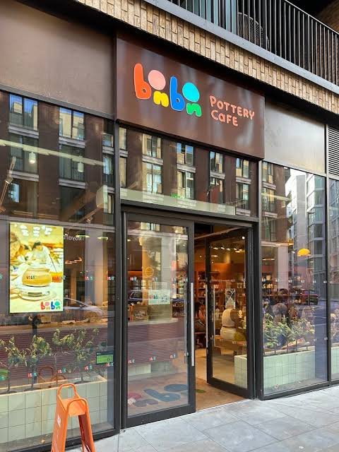 Bonbon Pottery Cafe storefront at Royal Wharf, East London