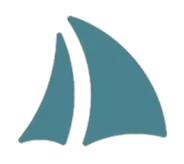 Vereinfachtes Symbol mit zwei sich überlappenden Segeln, einem kleineren auf der linken Seite und einem größeren auf der rechten Seite, in der Farbe Blaugrün.
