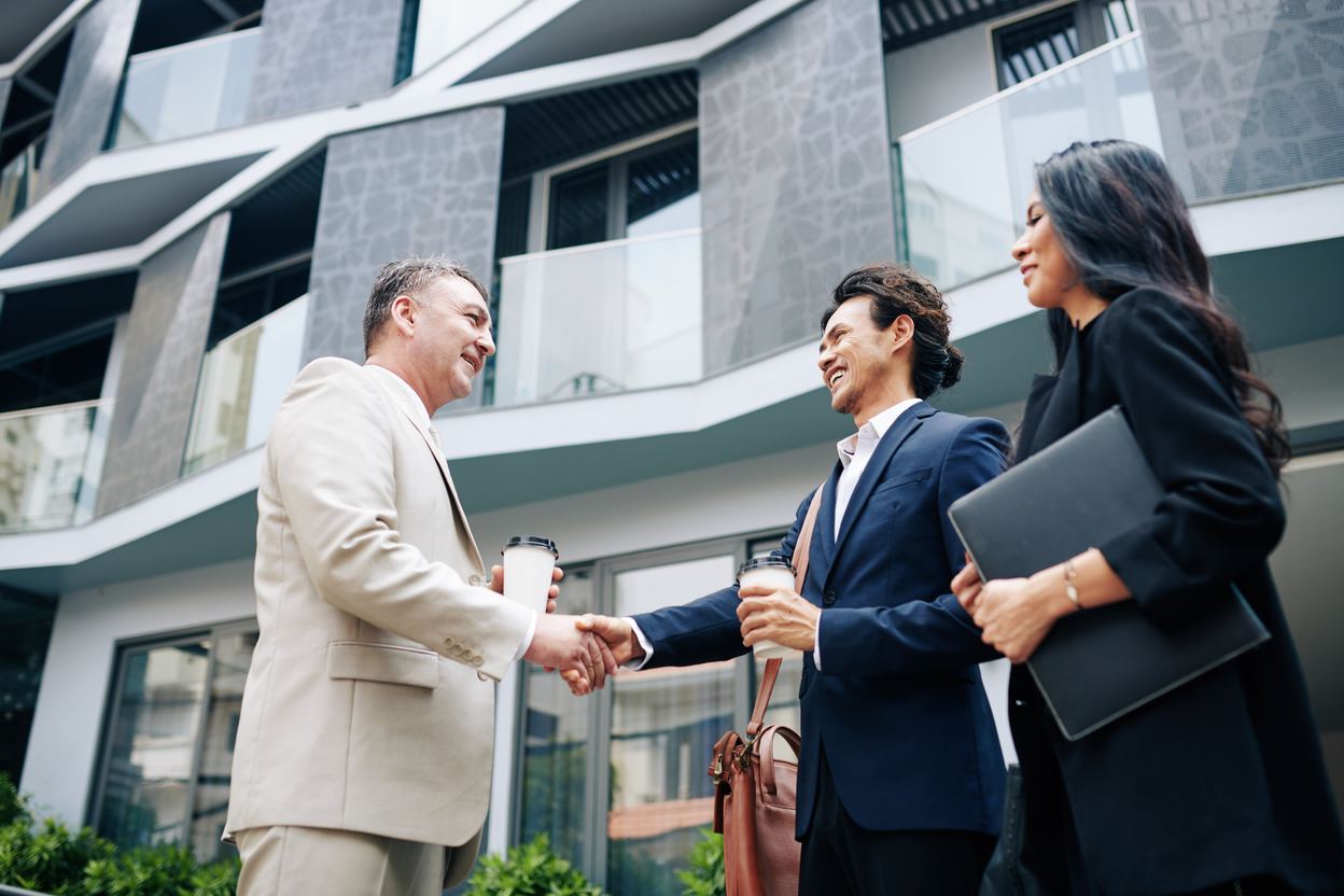 Property owners standing in a warehouse