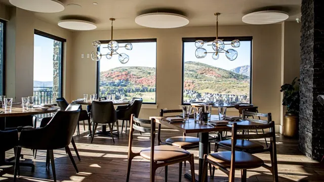 Dining room with a mountain view