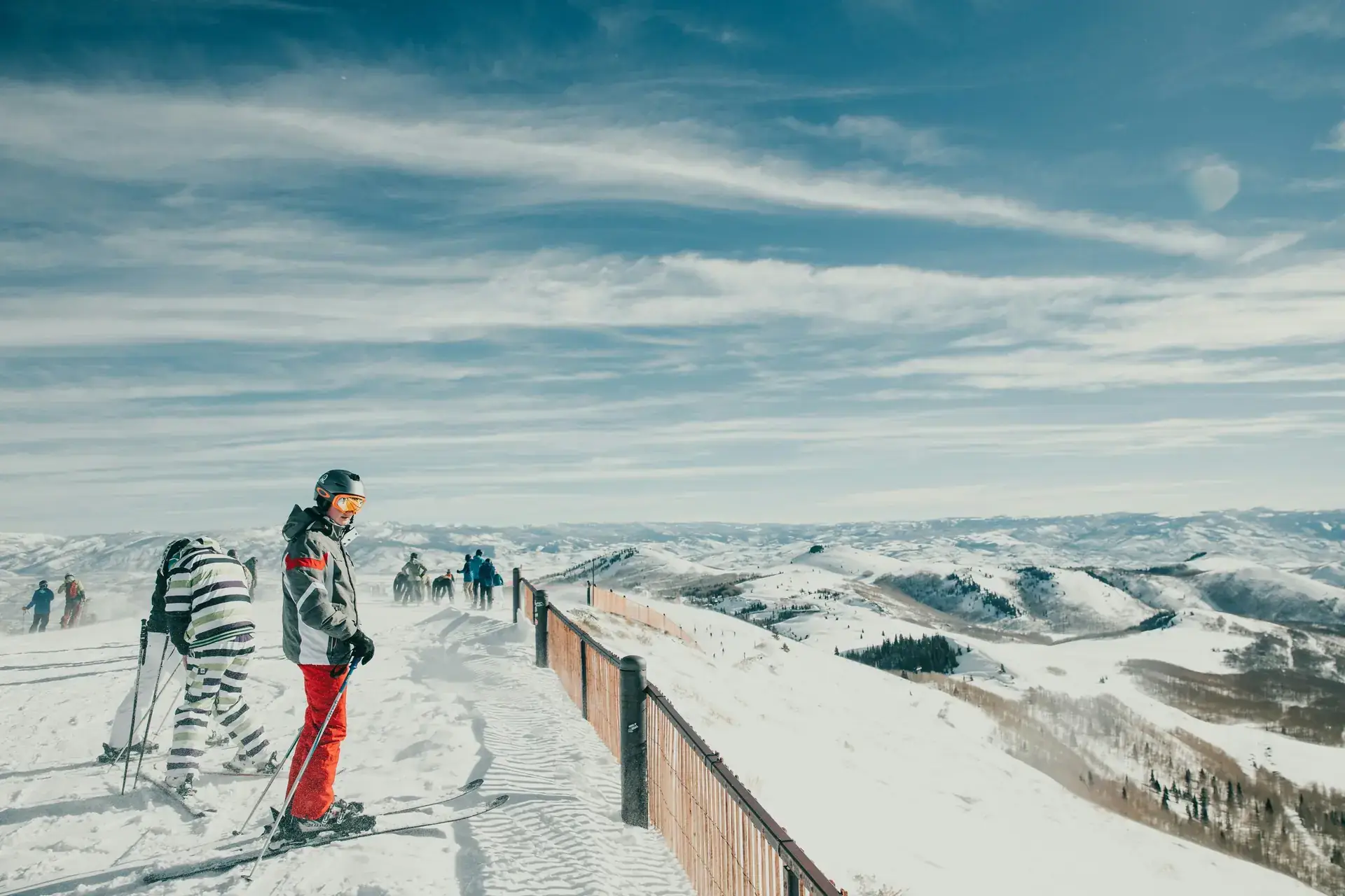 Skiers at a Park City viewpoint