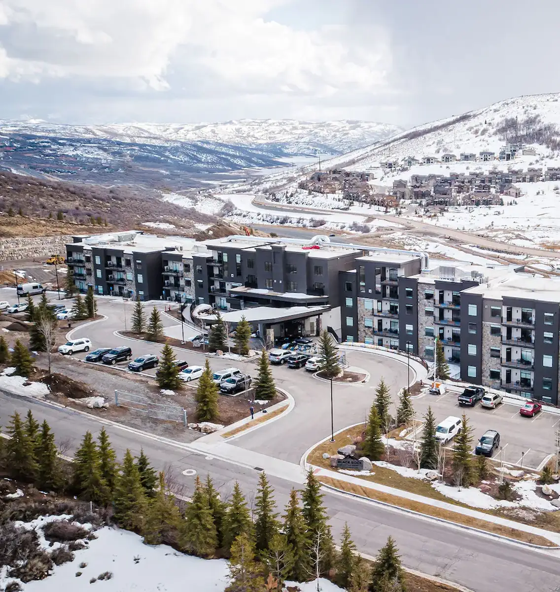 Aerial view of Black Rock Mountain Resort in winter