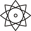 Black line art of a stylized atom with an orbiting electron.