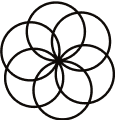 Abstract geometric flower-like shape made of overlapping black curved lines on white background.