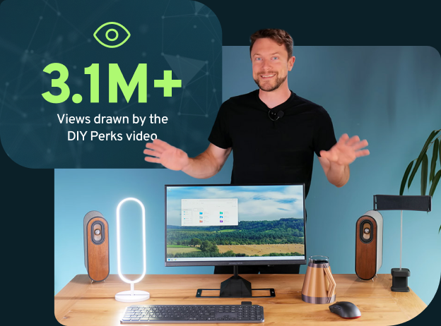 DIY Perks wireless-powered desk setup; 3.1M+ views drawn by the DIY Perks video