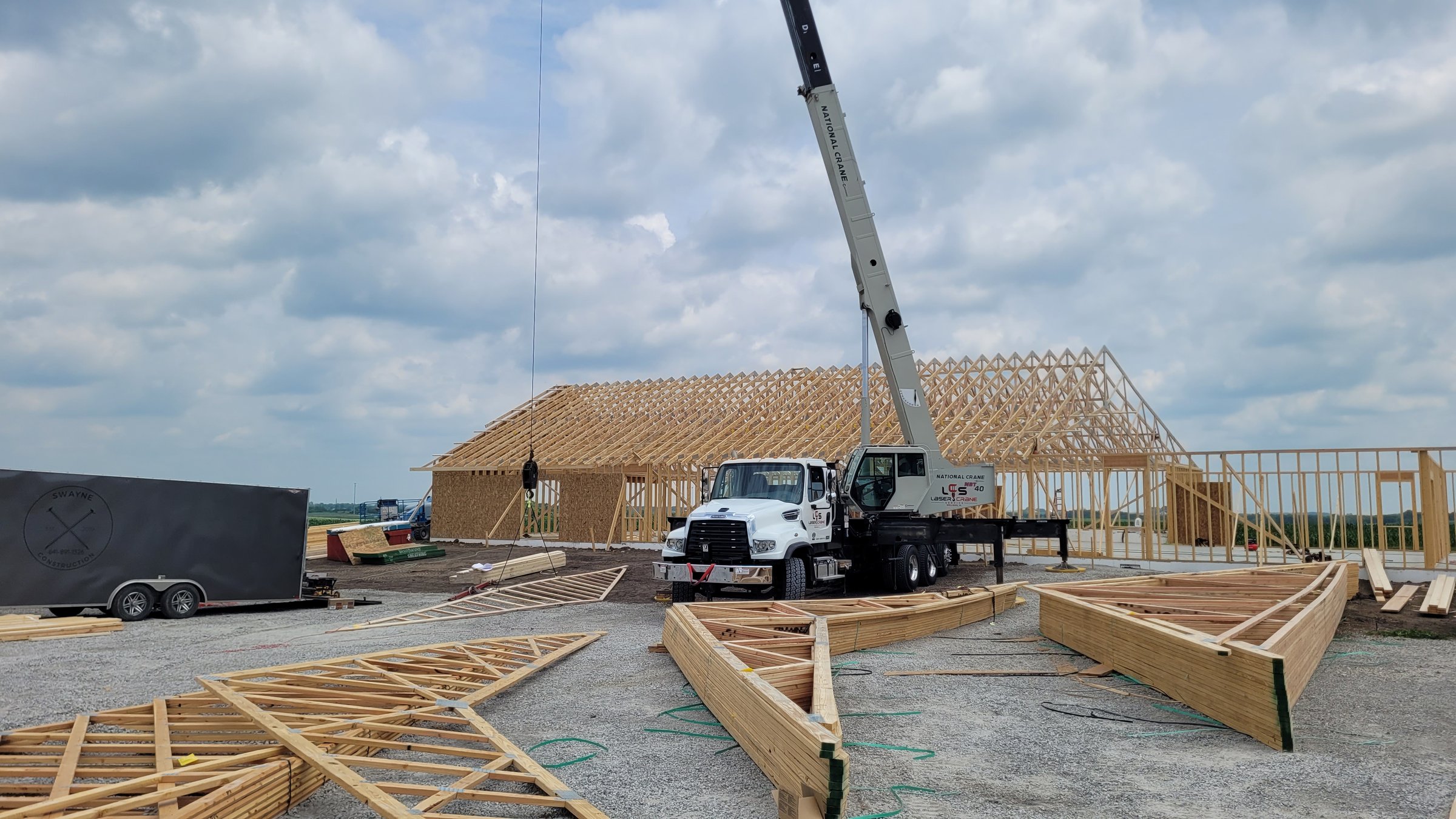 Truss set on a post-frame building