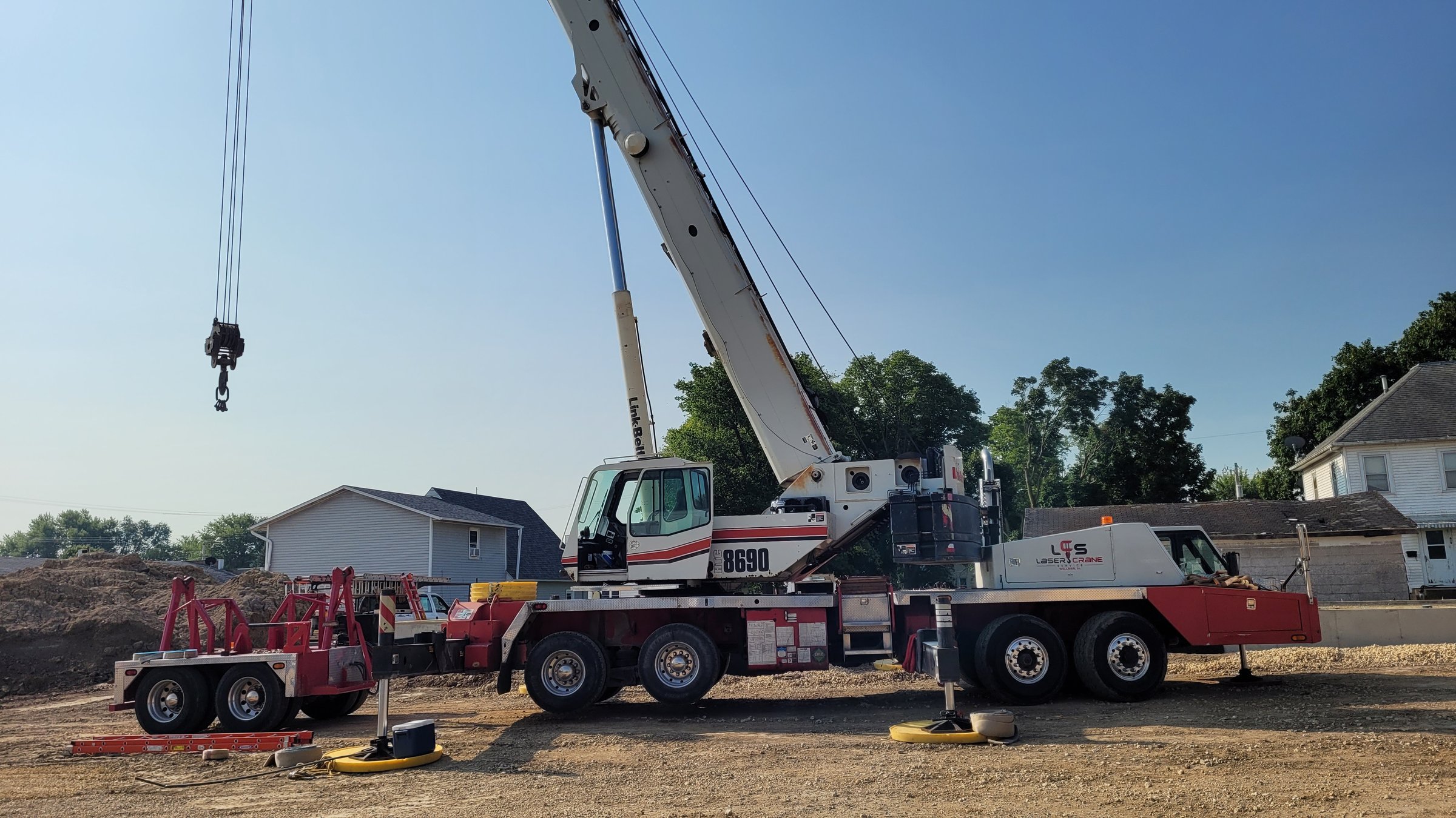 Laser Crane Service operated truck crane with hook block ready