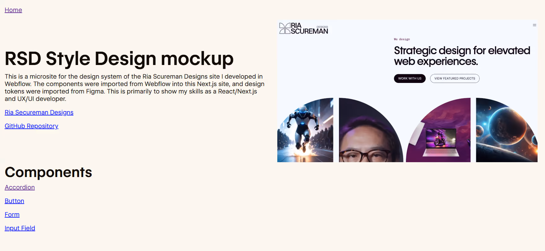 A screenshot the RSD Style Design mockup site built in Next.js.