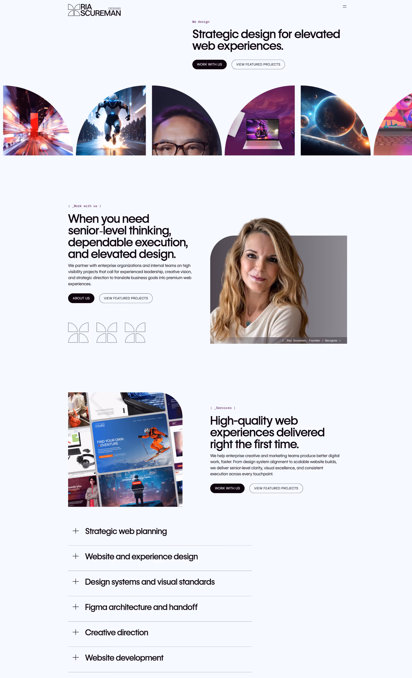 A screenshot of the original Ria Scureman Designs web site, developed in Webflow.