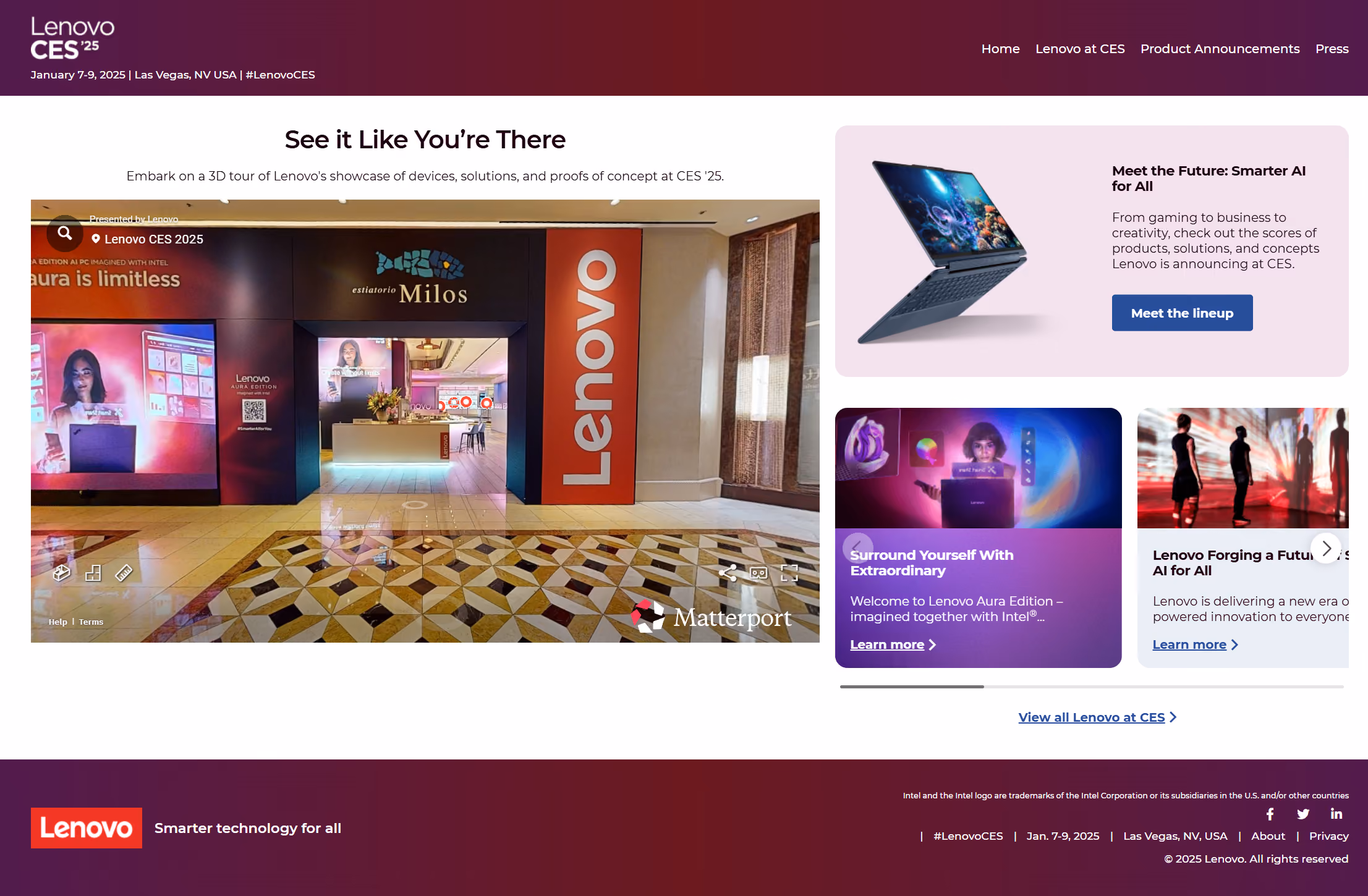 A screenshot of the home page of the 2025 Lenovo at CES microsite, developed in AEM.