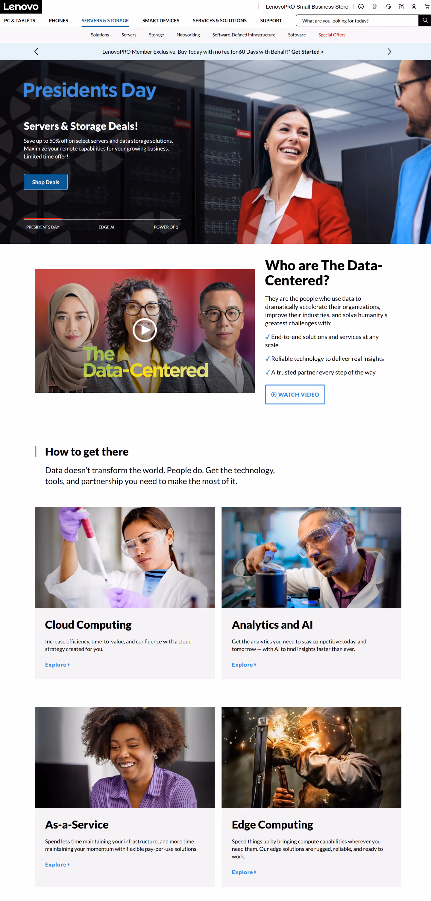 A screenshot of the Lenovo DCG Home Page, built in the Drupal platform.