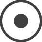 Dark square frame with a centered solid circle inside, resembling a stop or record button icon.