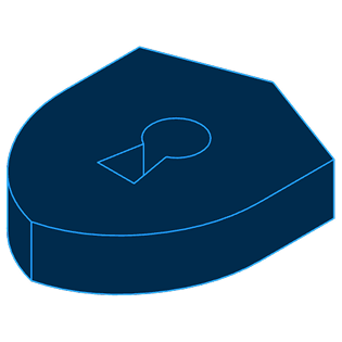 Blue 3D shield with a keyhole symbol in the center on a transparent background.