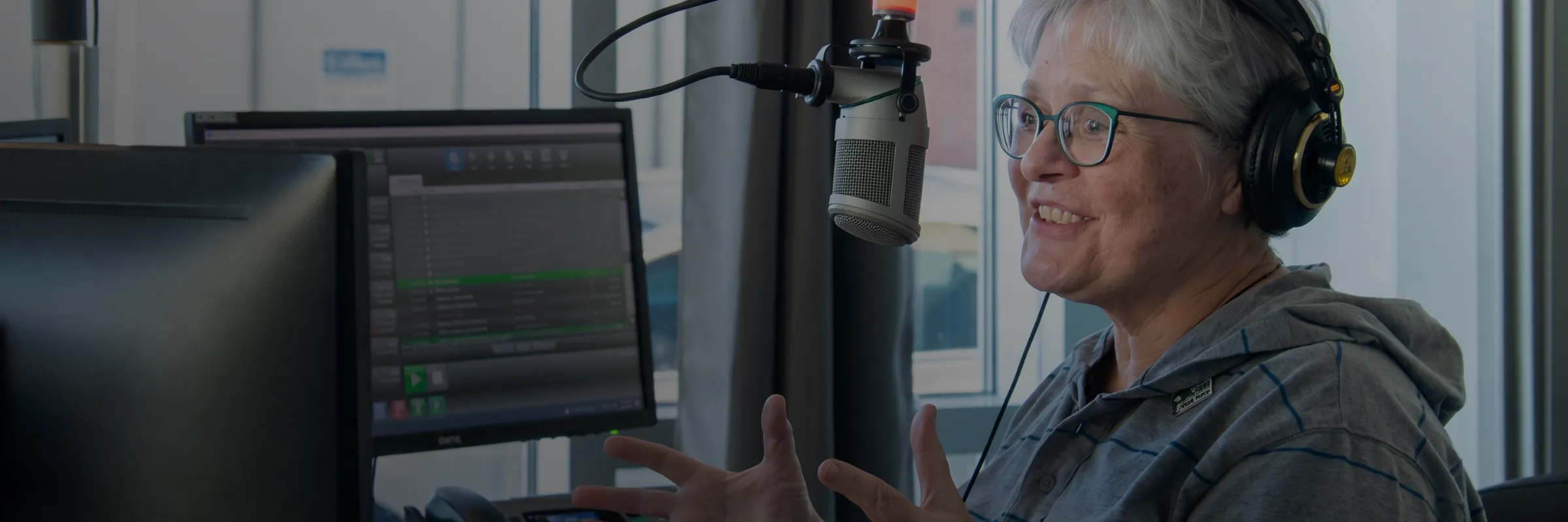 Radio host broadcasting in studio