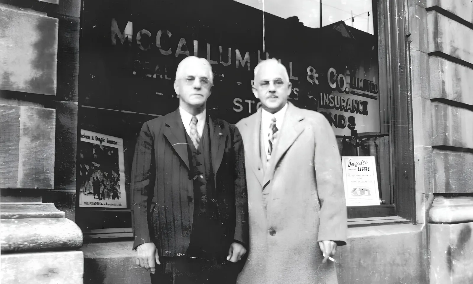Walter H.A. Hill and E.A. McCallum outside the McCallum Hill office