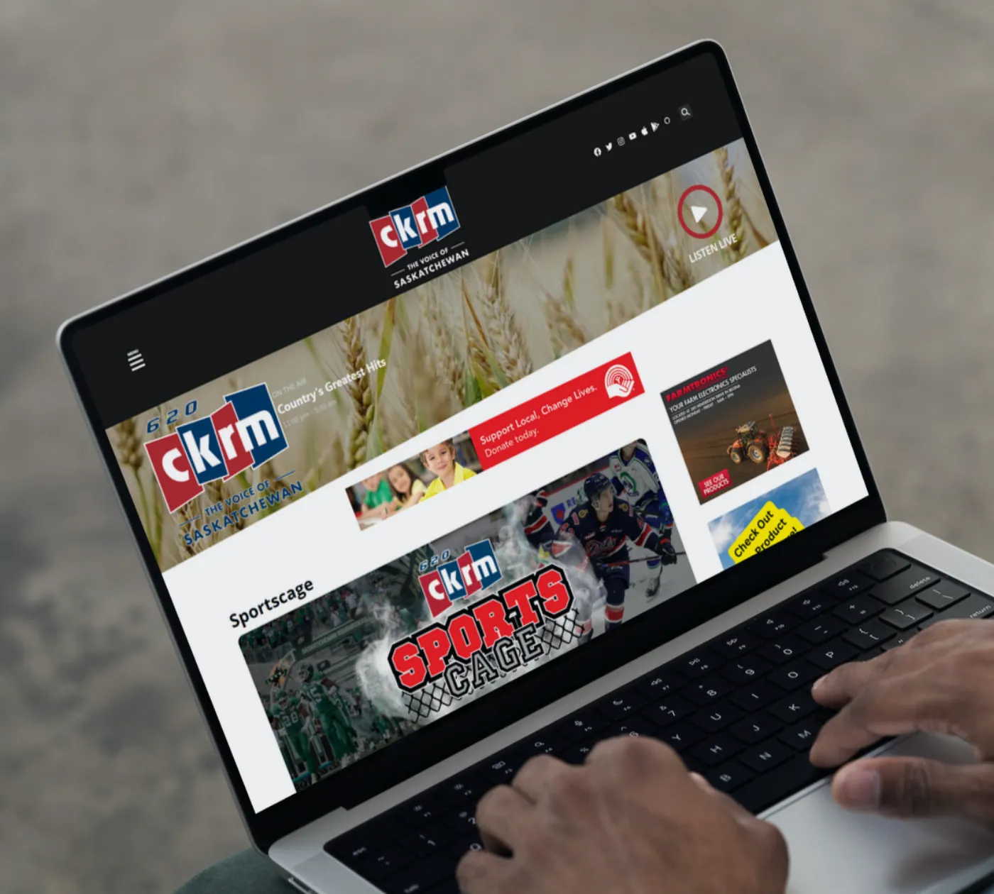 CKRM website open on a laptop