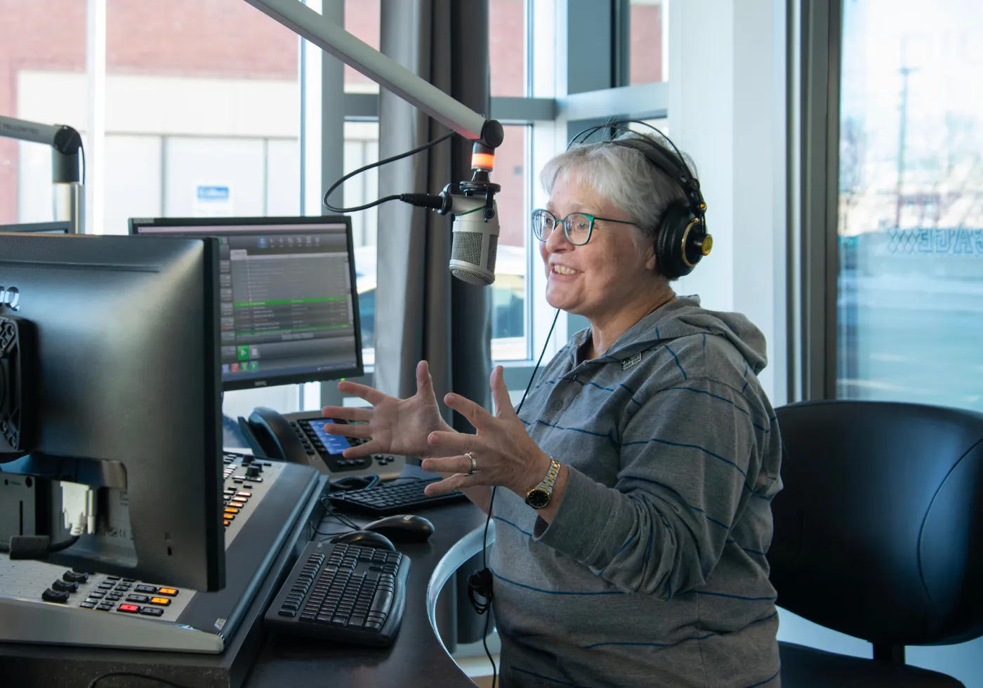 Radio host speaking on air