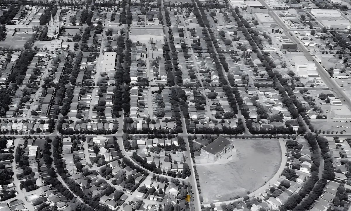 Black and white aerial view of Regina neighbourhoods