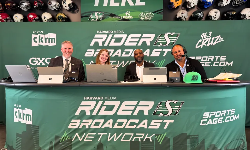 Hosts at the Rider Broadcast Network desk
