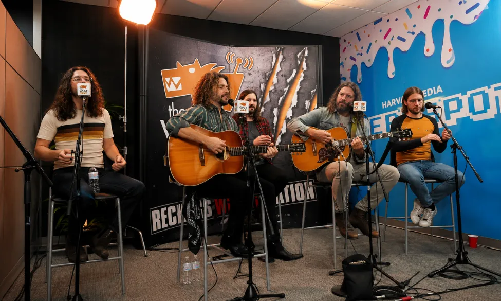 Band performing a live acoustic session in the studio