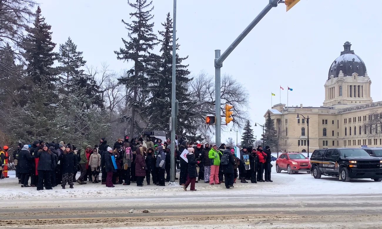 Crowd gathered outside the Saskatchewan